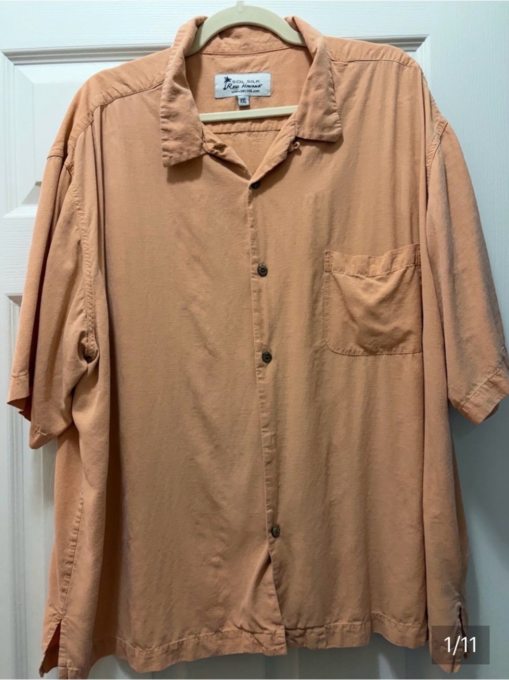 SOL SILK Men's Casual Button-Down Shirt in Peach 100% Silk Men’s SIZE XXL - Picture 4 of 12